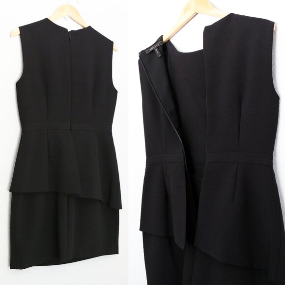 BCBGMaxAzria Black Nikki Zip Front Peplum Mini Dress 10 Stretchy Ponte Y2K $298 - Picture 10 of 14